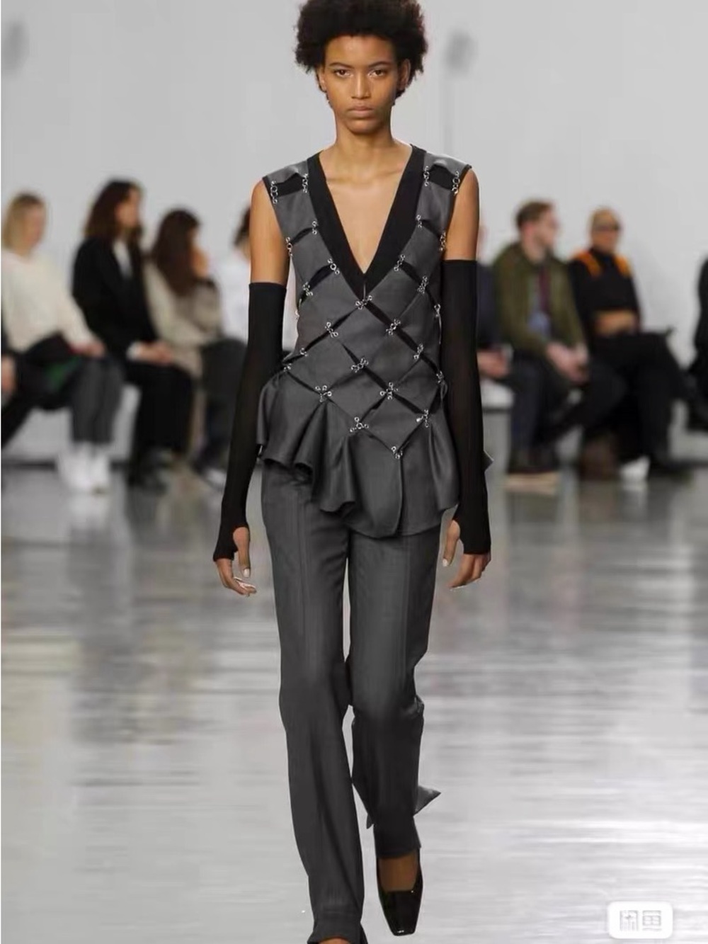 Paco Rabanne Charcoal Grey Tailored Peplum Top & Trousers